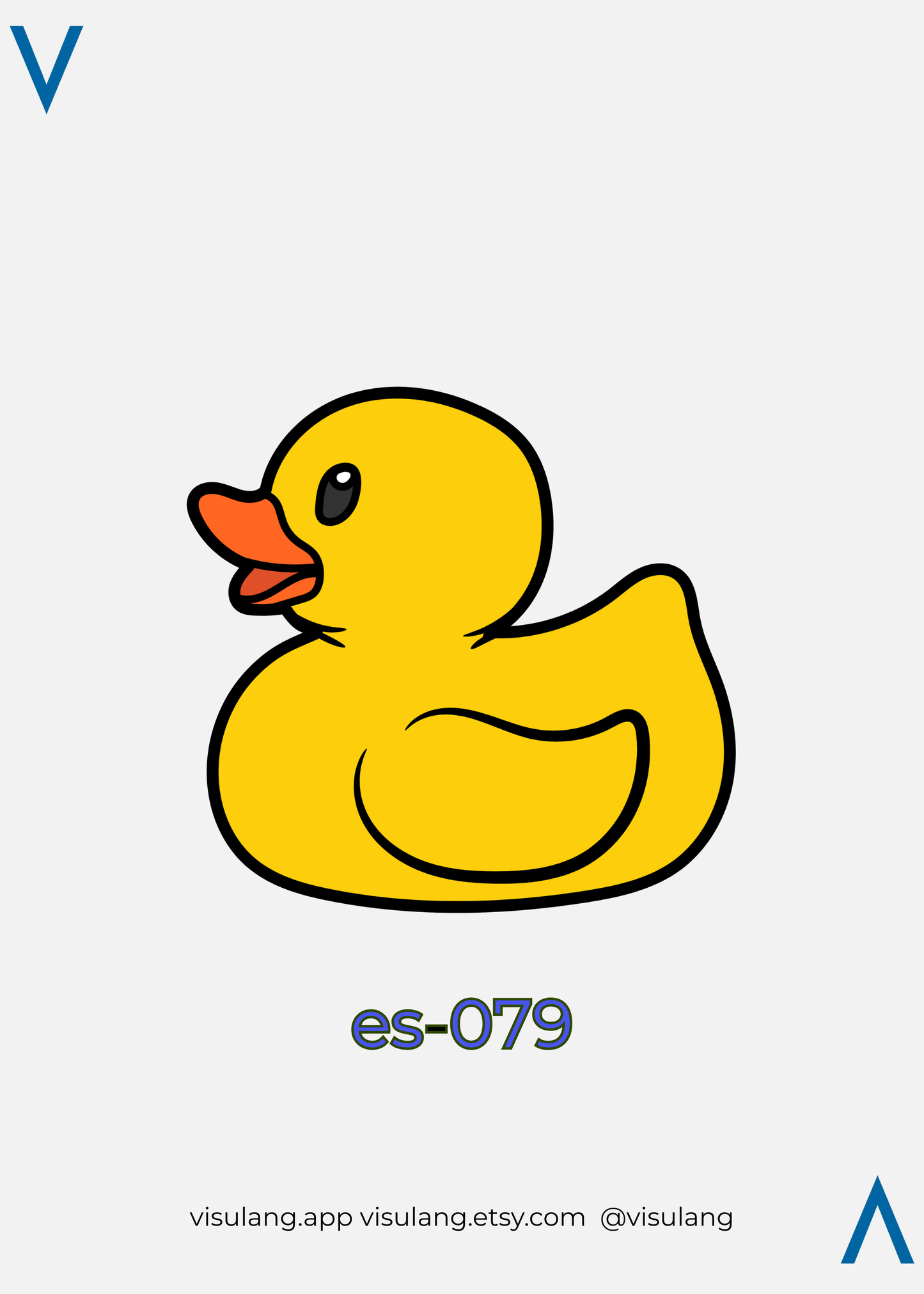 Yellow rubber duck illustration with 'es-079' label on a light gray background