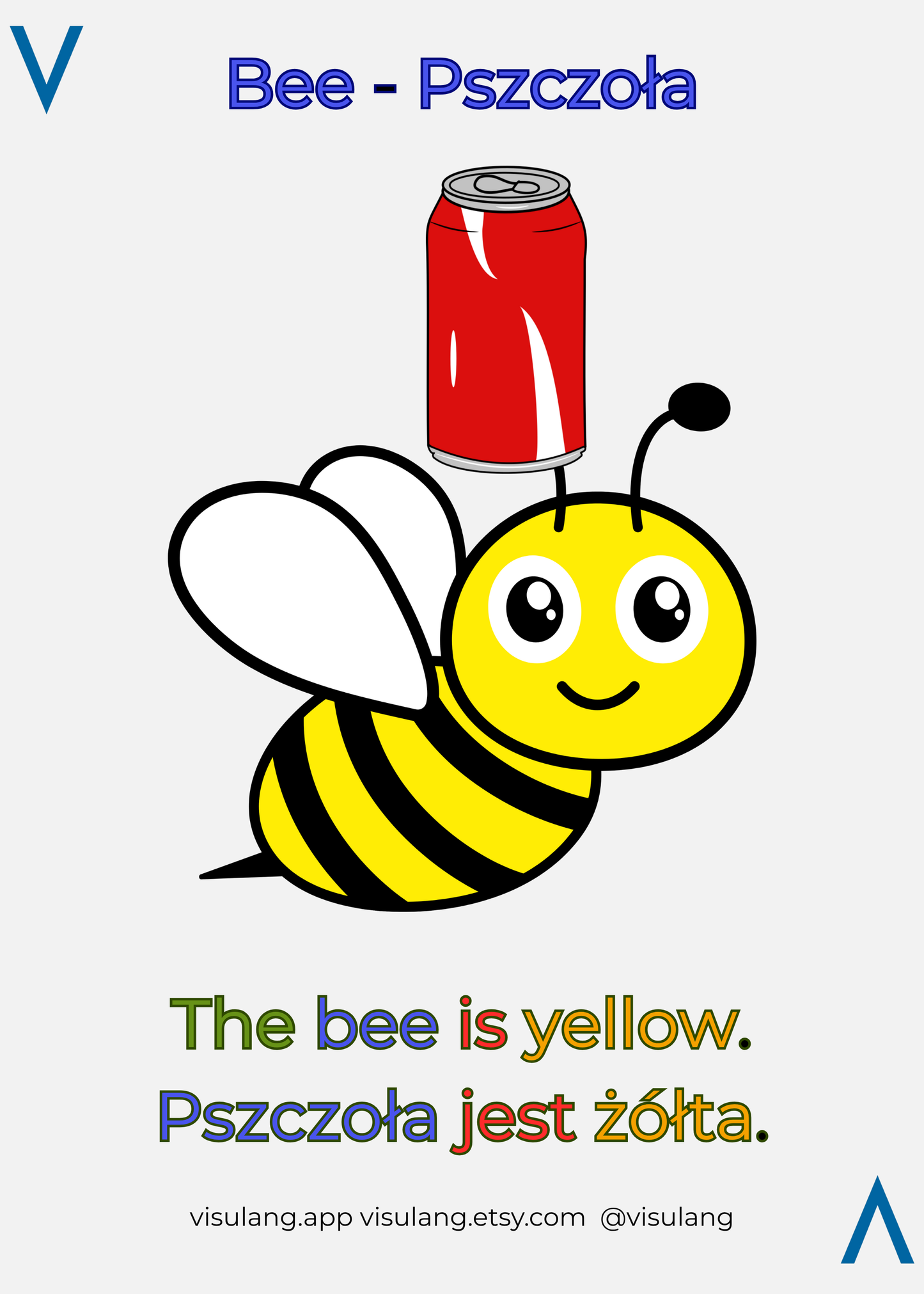 Cartoon bee with a red can on its head, against a white background.