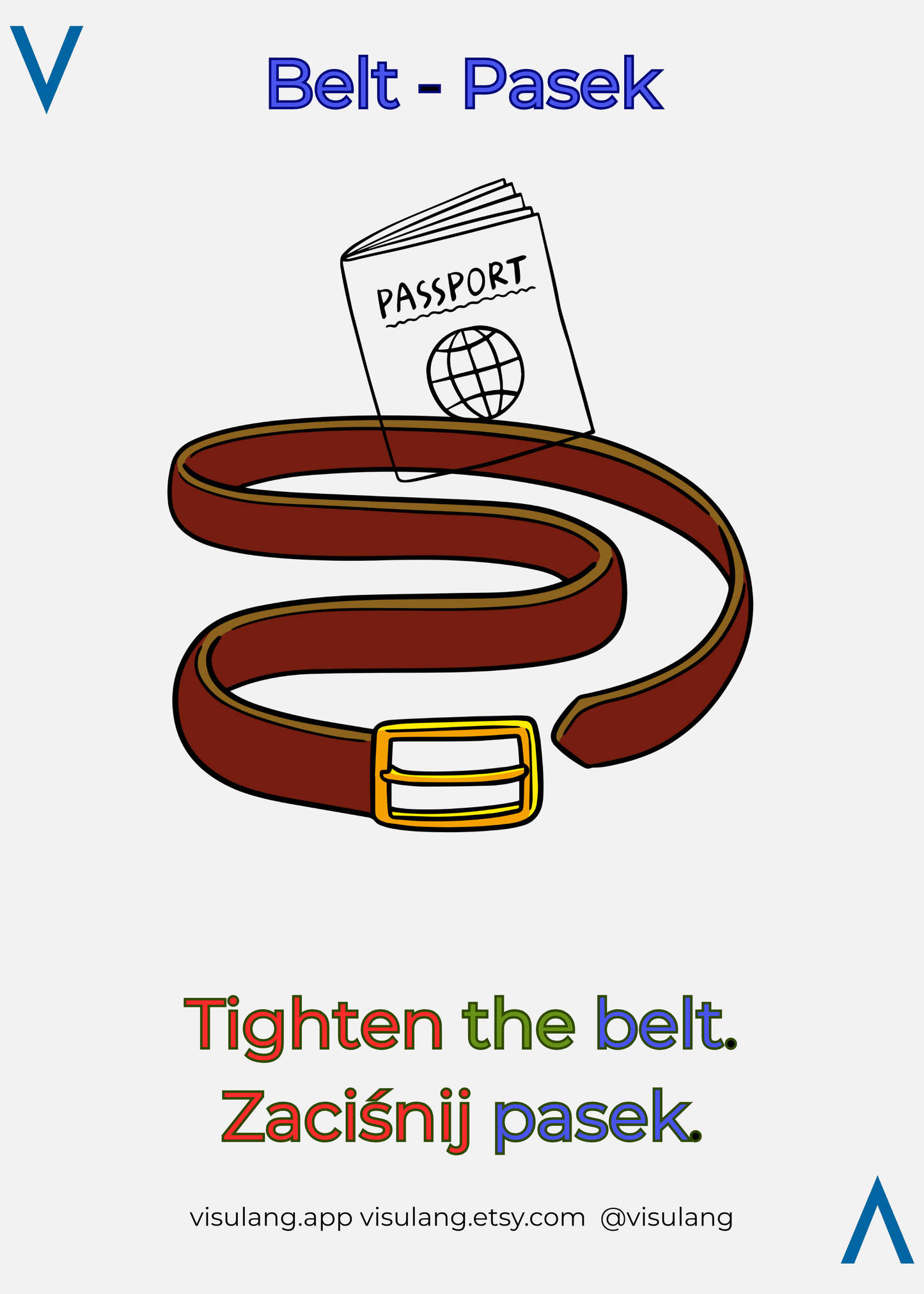 Illustration of a belt with a passport on a white background, featuring the brand 'visulang'.