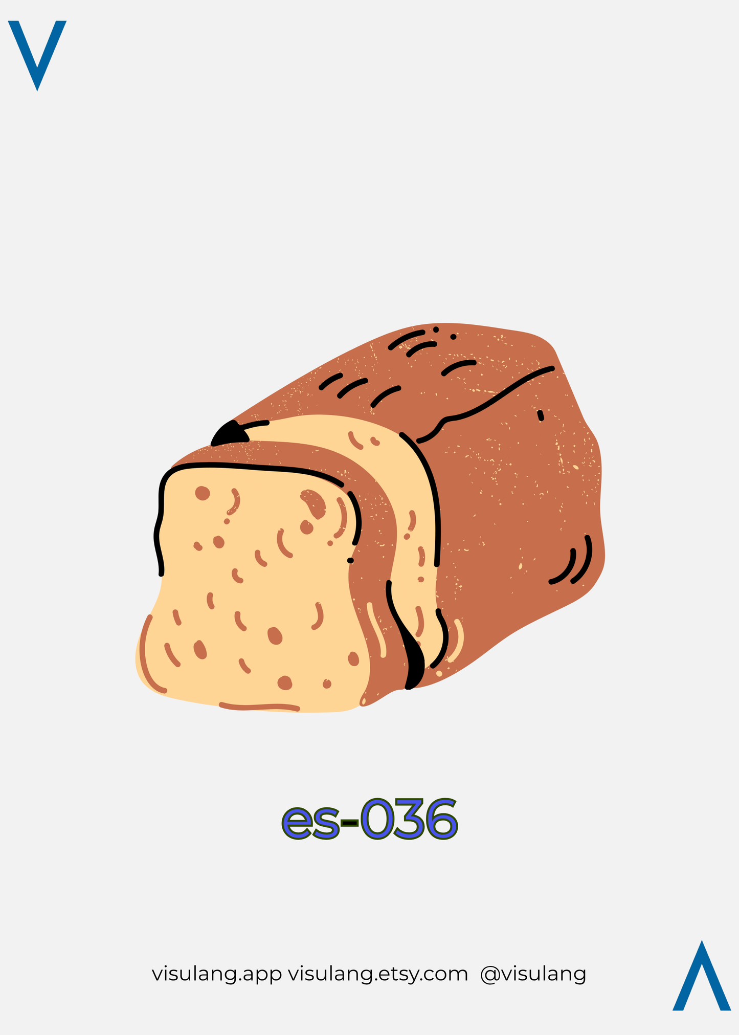 Illustration of a loaf of bread with a blue 'V' logo and text on a light gray background