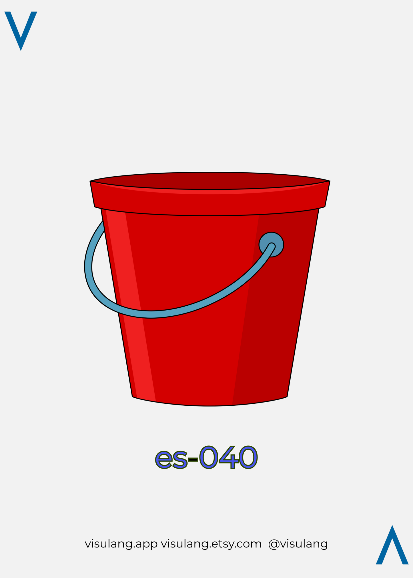 Red bucket with a blue handle on a light gray background, labeled 'es-040'.