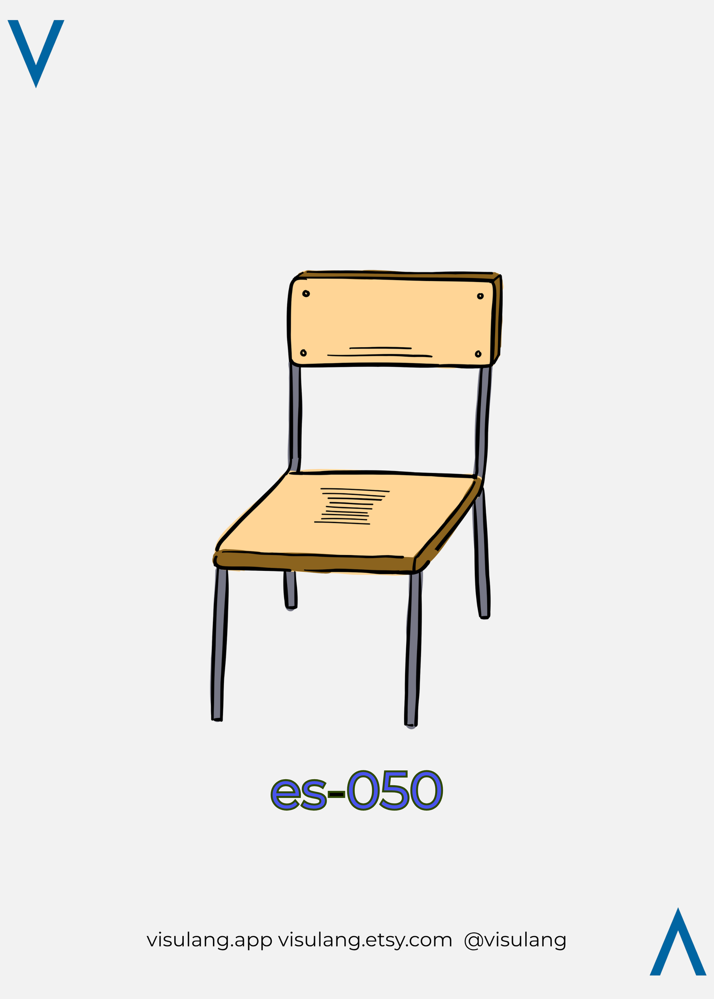Wooden chair with a simple design on a light gray background, featuring the brand 'visulang'.