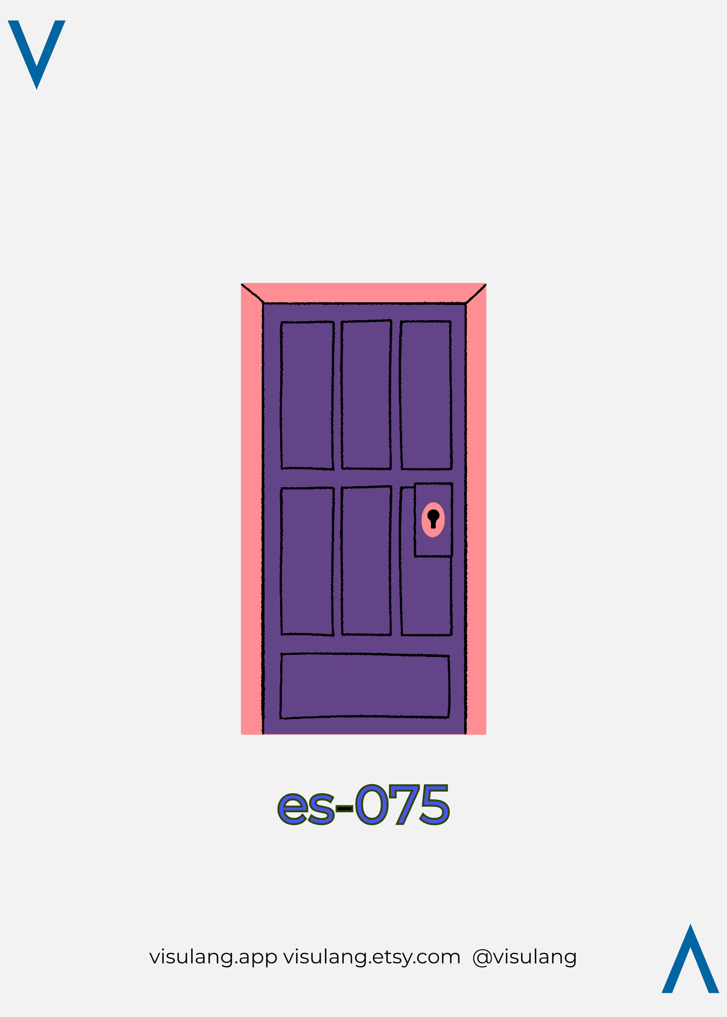 Purple door with pink frame on a white background, featuring the Visulang logo.