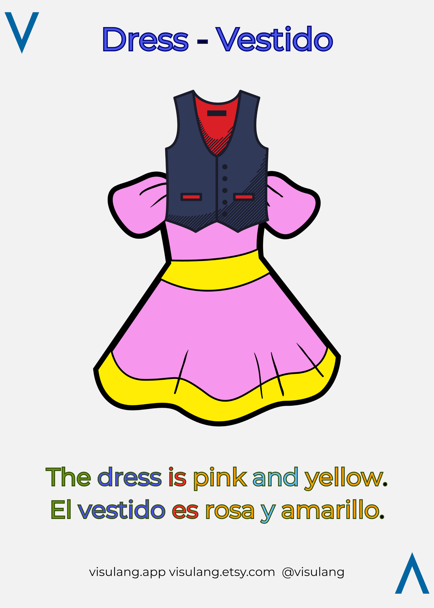 The dress is pink and yellow - El vestido es rosa y amarillo