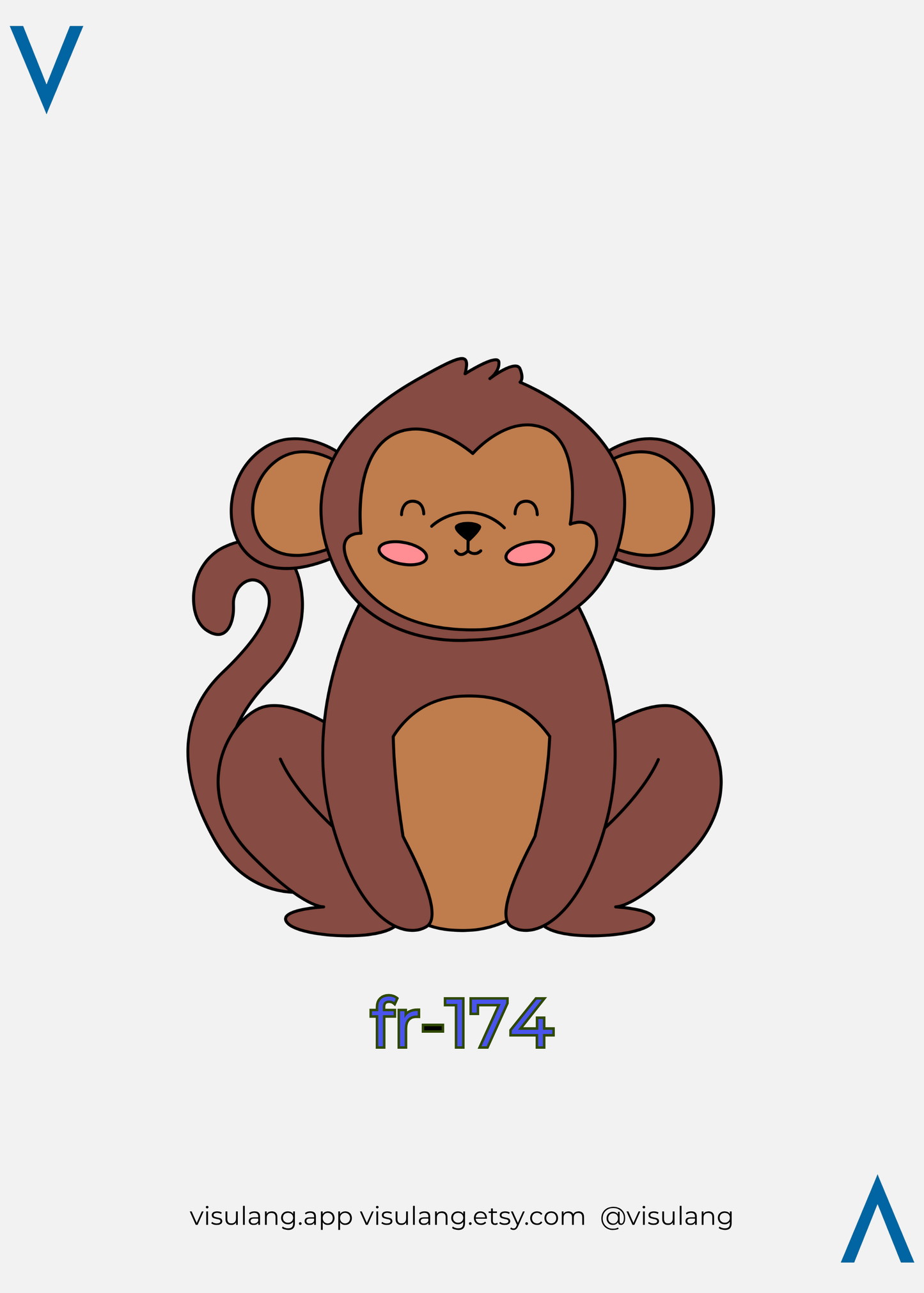Cartoon monkey on a white background with 'fr-174' and branding text.