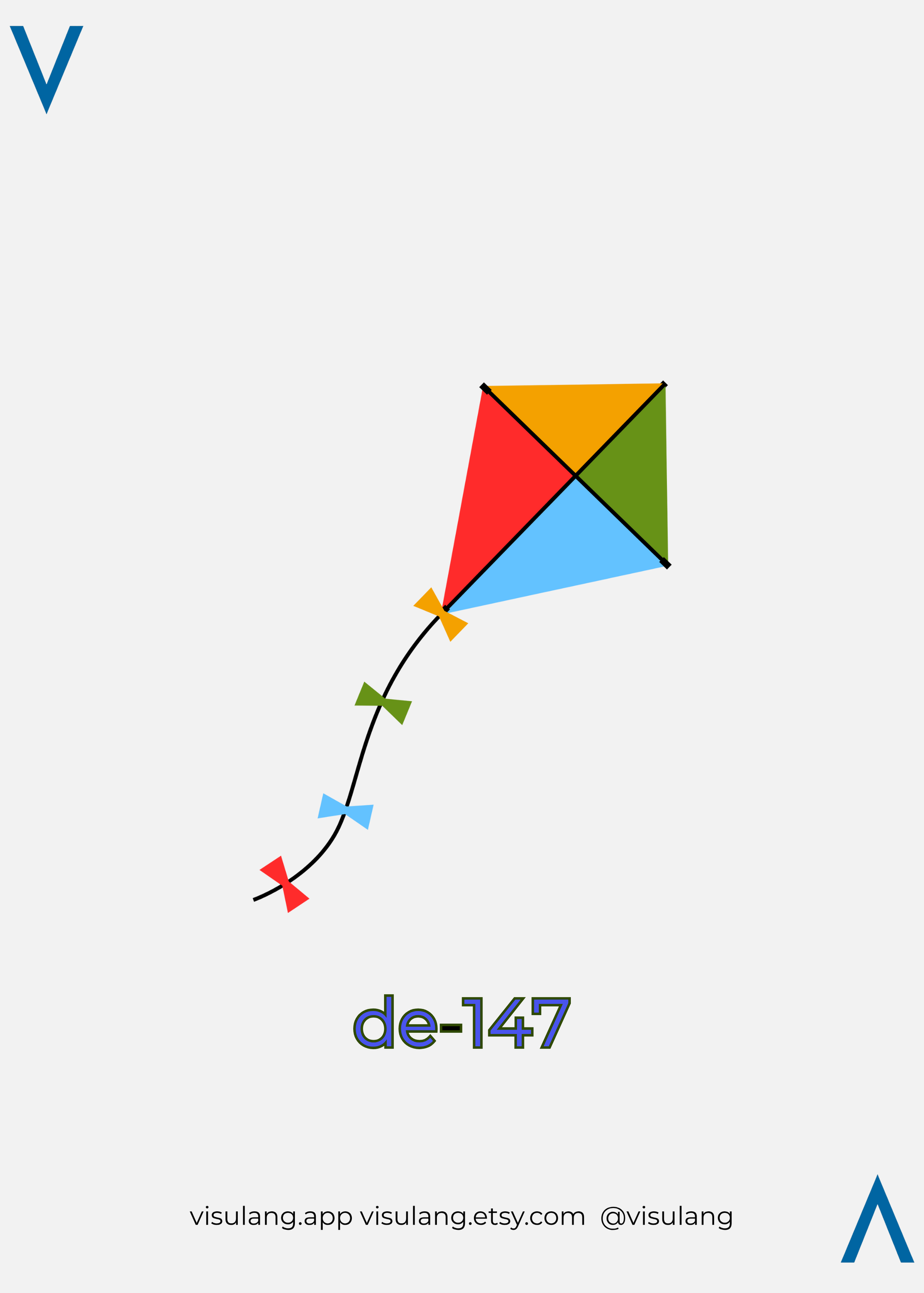 Colorful kite illustration with 'de-147' text on a white background