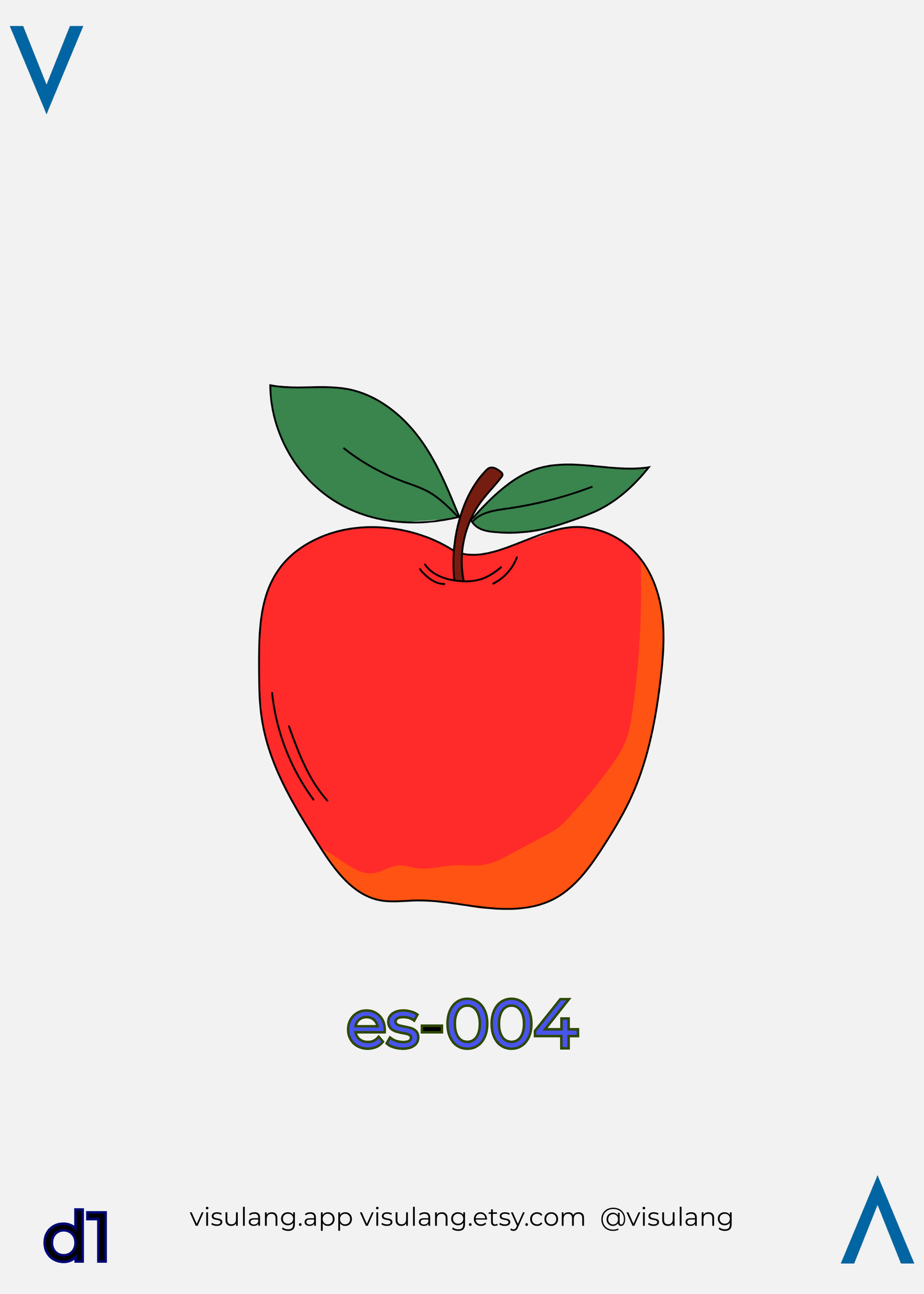 Red apple illustration, index es-004. This sequential numbering provides a structural neural anchor for high-speed vocabulary recall.
