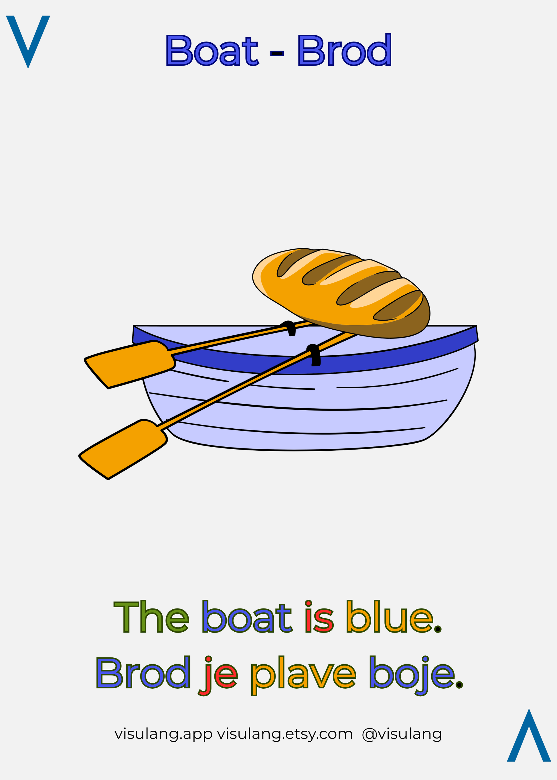 Illustration of a blue boat with a loaf of bread and an oar, on a white background.