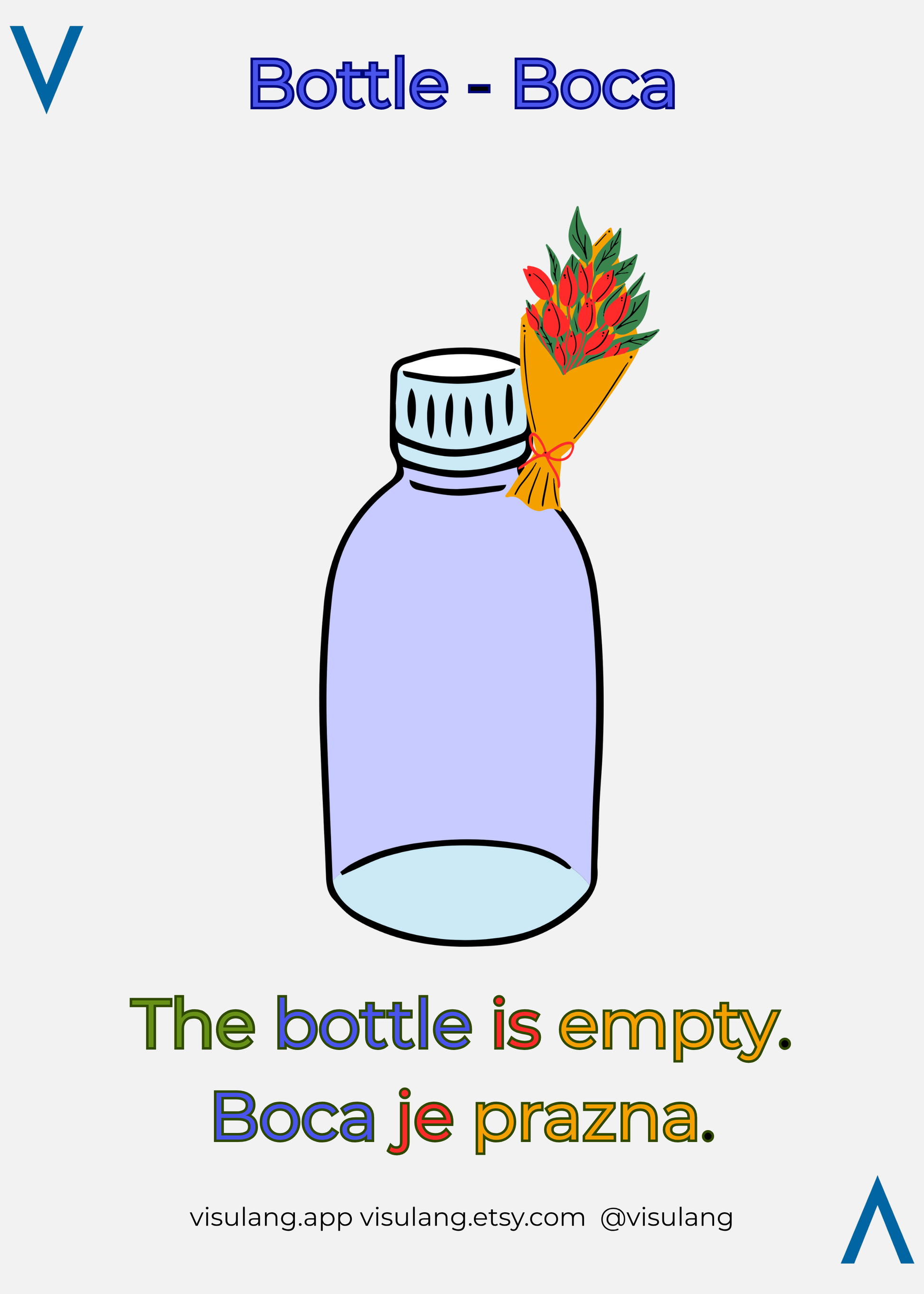 Illustration of an empty bottle with a bouquet of flowers on a white background, featuring the brand 'Boca'.