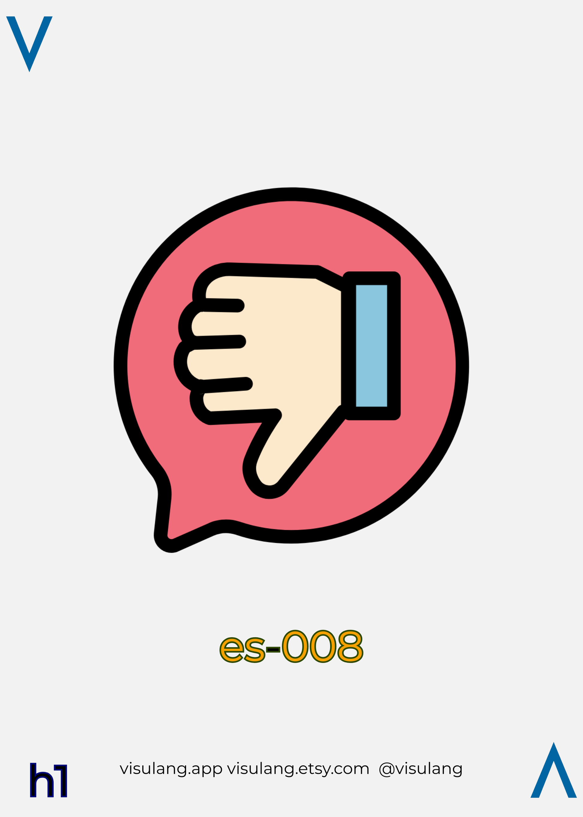 Illustration of a thumbs-down icon inside a red speech bubble, labeled es-008.