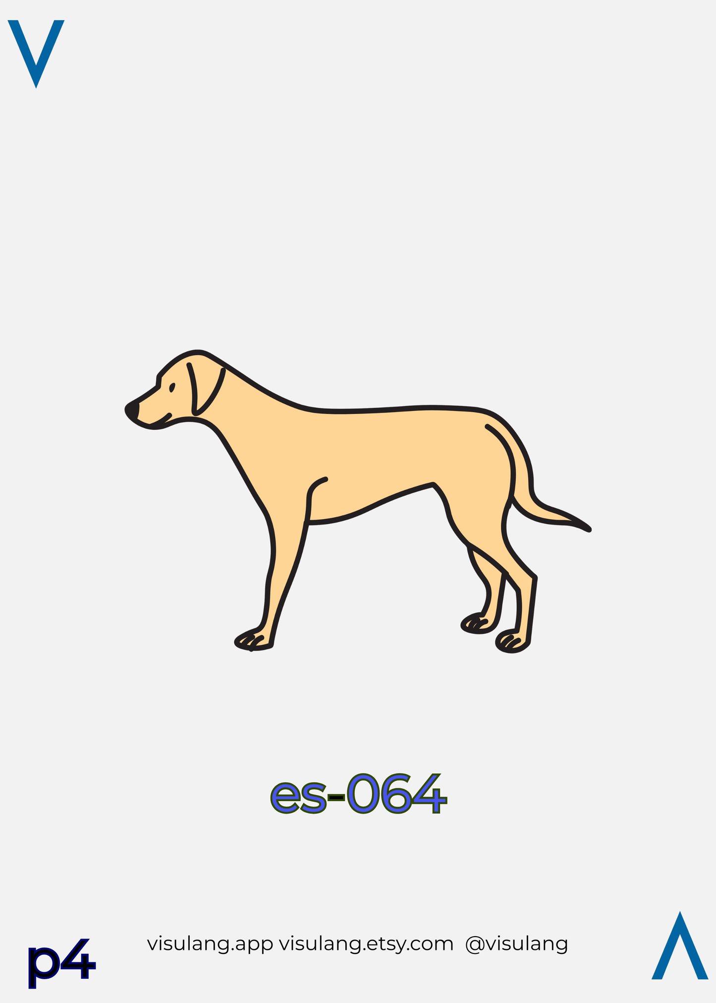 Illustration of a dog on a white background with 'es-064' and branding text.