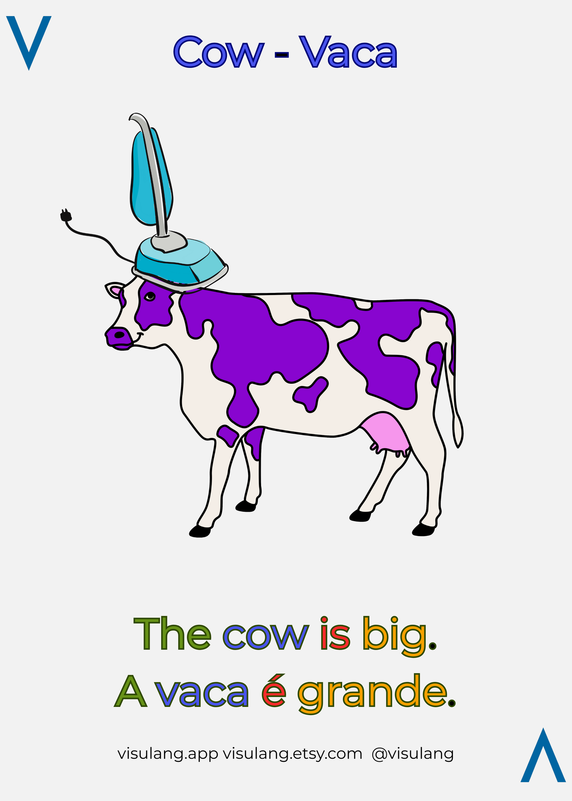 The cow is big - A vaca é grande: Digital Portuguese flashcards by Visulang