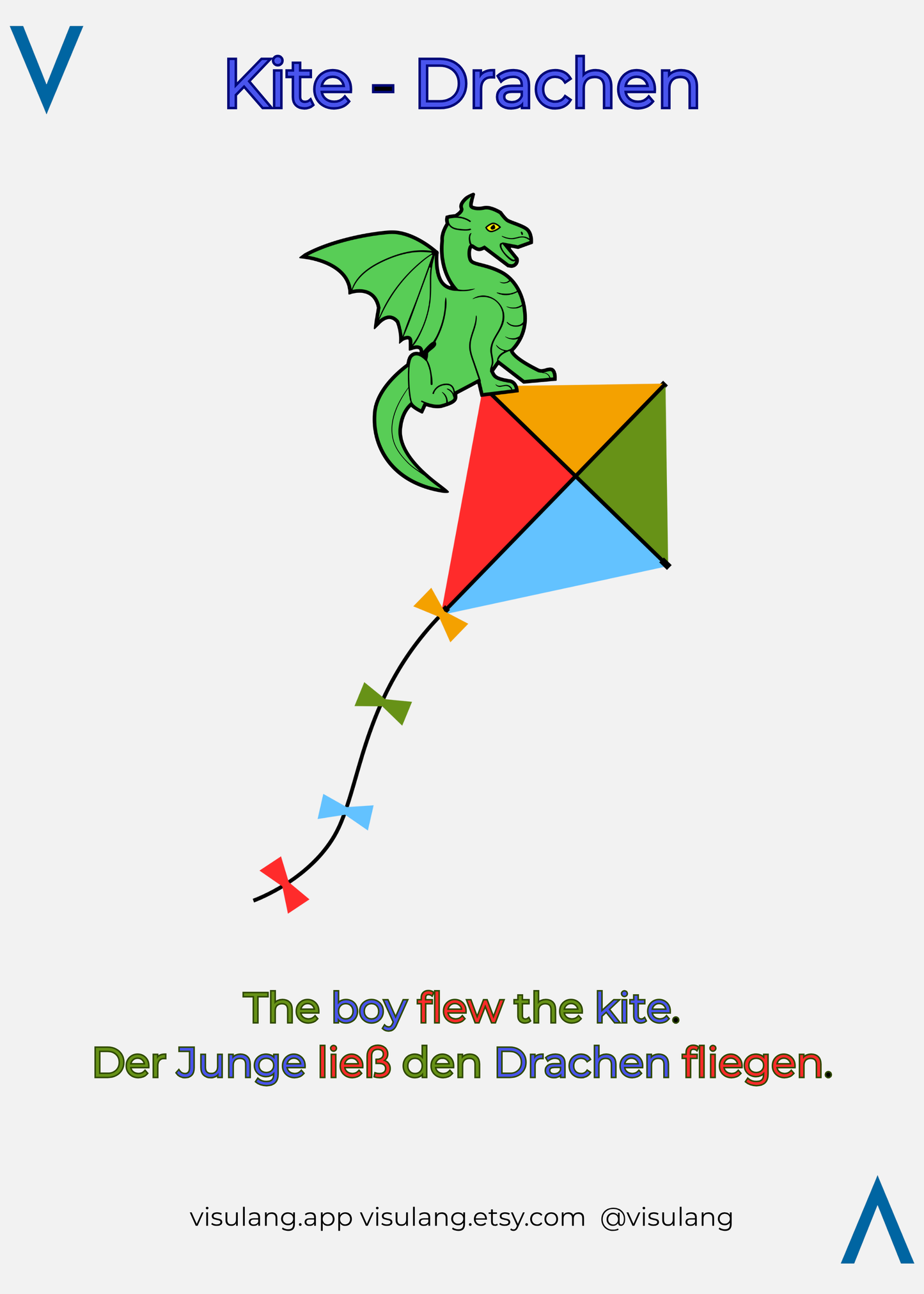 The boy flew the kite - Der Junge ließ den Drachen fliegen.