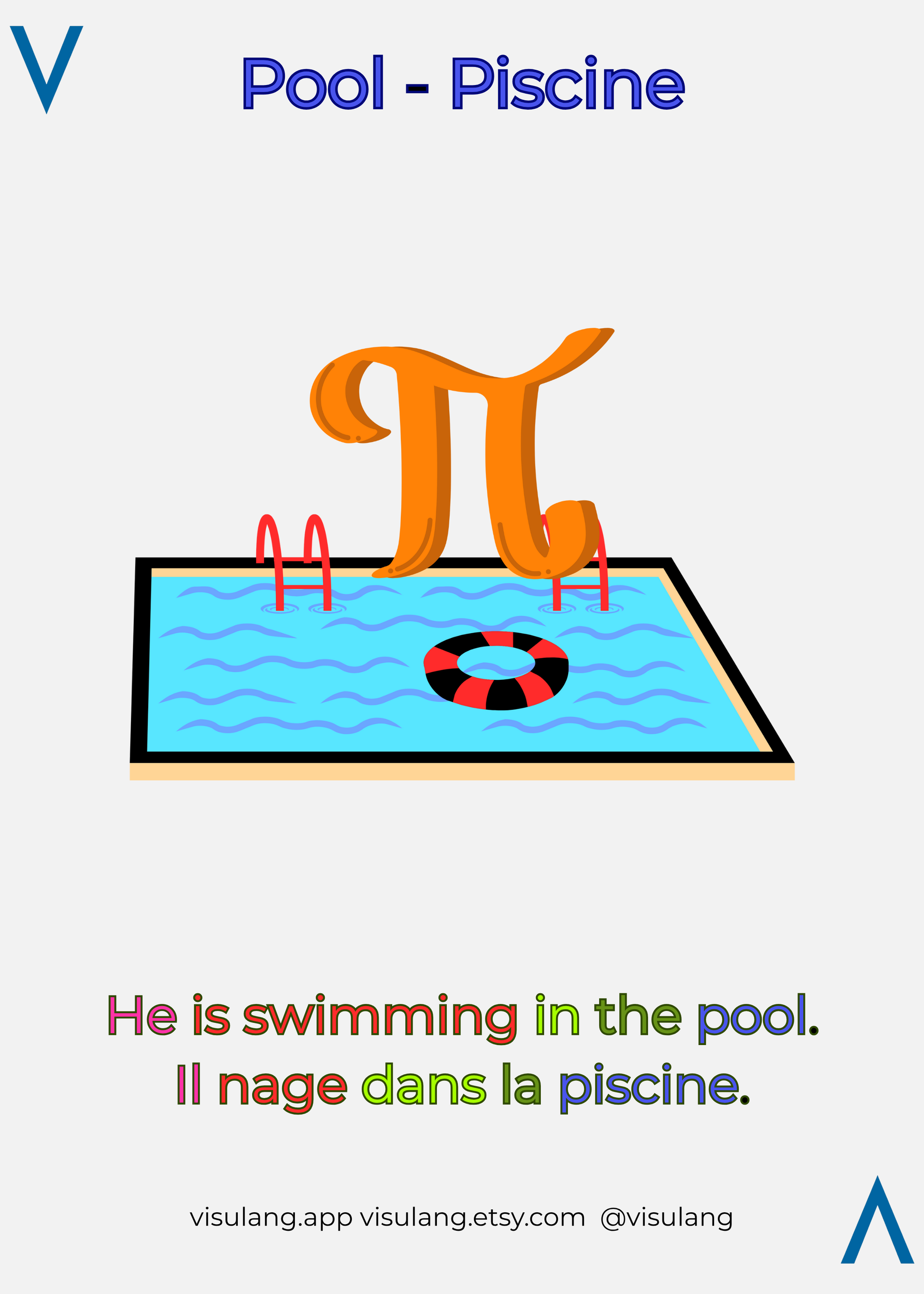 He is swimming in the pool - Il nage dans la piscine